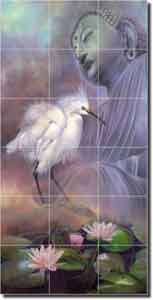 Macon Oriental Crane Glass Tile Mural 18" x 36" - LMA004