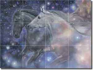 Macon Horses Fantasy Glass Tile Mural 24" x 18" - LMA018