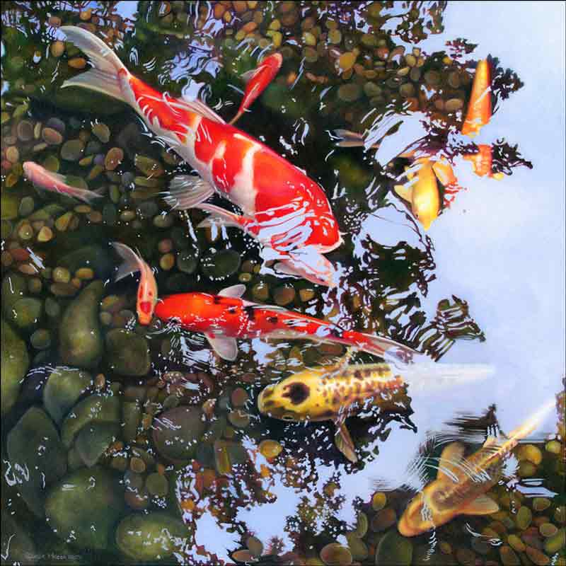 Koi Reflections #2 by Leslie Macon Ceramic Accent & Decor Tile LMA024AT
