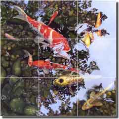 Macon Koi Fish Glass Wall & Floor Tile Mural 18" x 18" - LMA024
