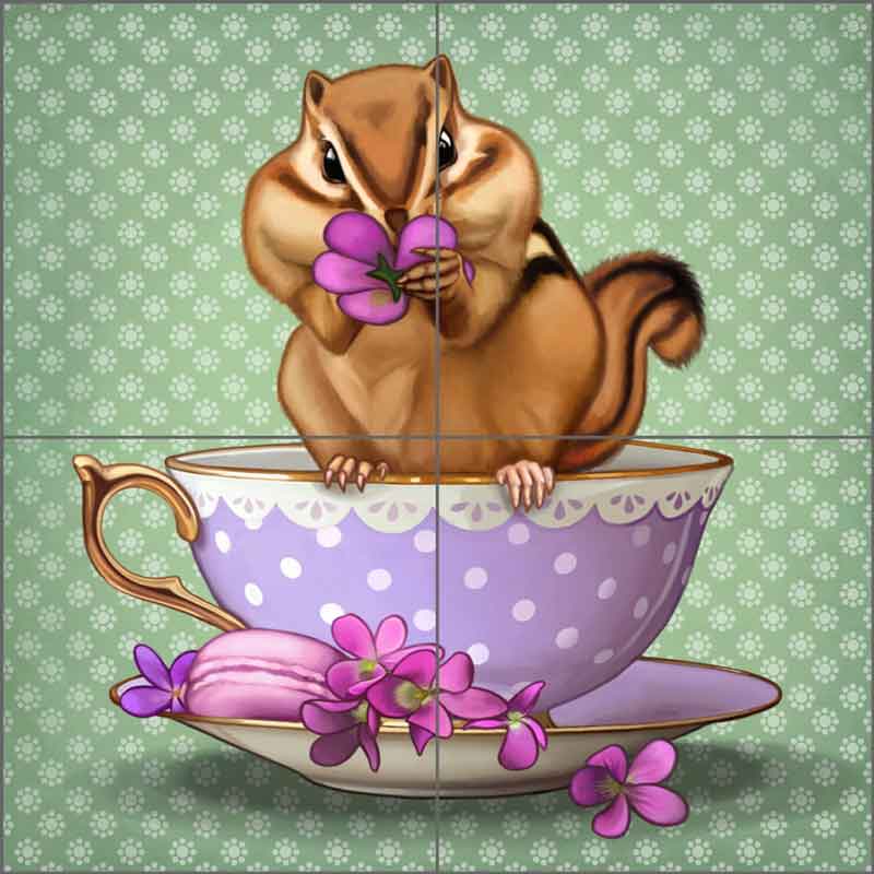 Cups of Cute: Chipmunk by Maryline Cazenave Ceramic Tile Mural MC2-001a