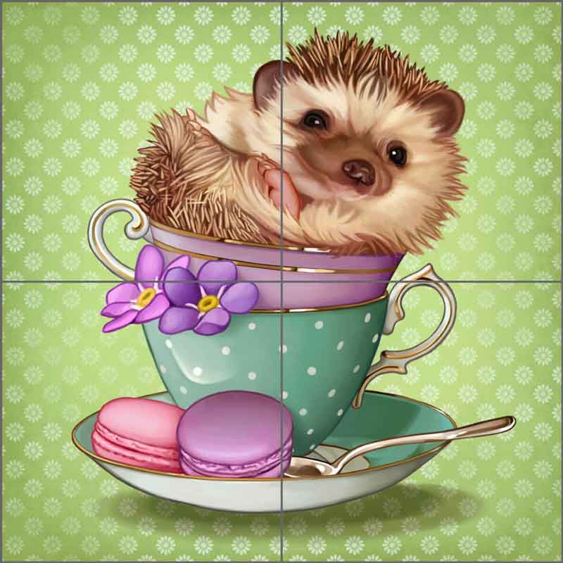 Cups of Cute: Hedgehog by Maryline Cazenave Ceramic Tile Mural MC2-001b