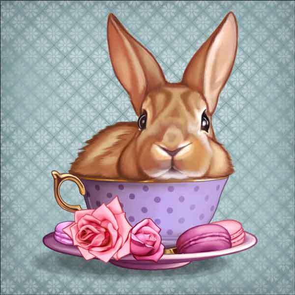 Cups of Cute: Rabbit by Maryline Cazenave Accent & Decor Tile MC2-001dAT