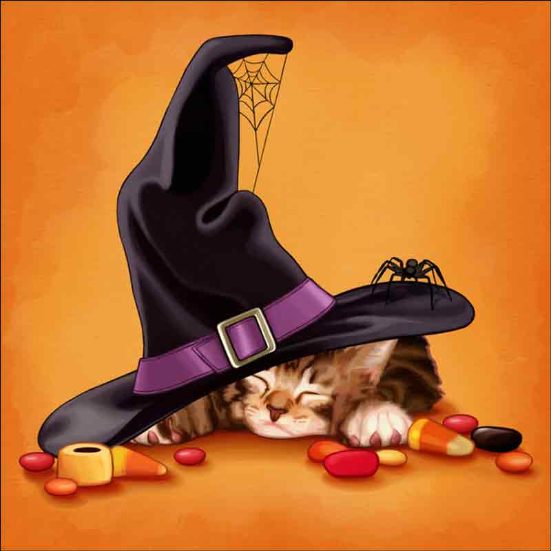 Halloween Kitties 1 by Maryline Cazenave Ceramic Accent & Decor Tile MC2-004aAT