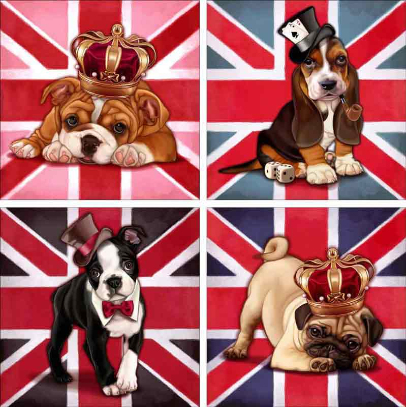 Dog Save the Queen by Maryline Cazenave Ceramic Accent & Decor Tile Set - MC2-006ATSet