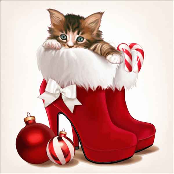 Christmas Kitty 1 by Maryline Cazenave Accent & Decor Tile - MC2-009aAT