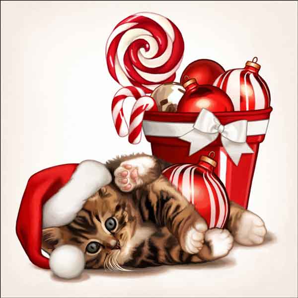 Christmas Kitty 2 by Maryline Cazenave Accent & Decor Tile - MC2-009bAT
