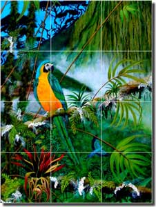 Hadjis Tropical Parrot Glass Tile Mural 18" x 24" - MHA002