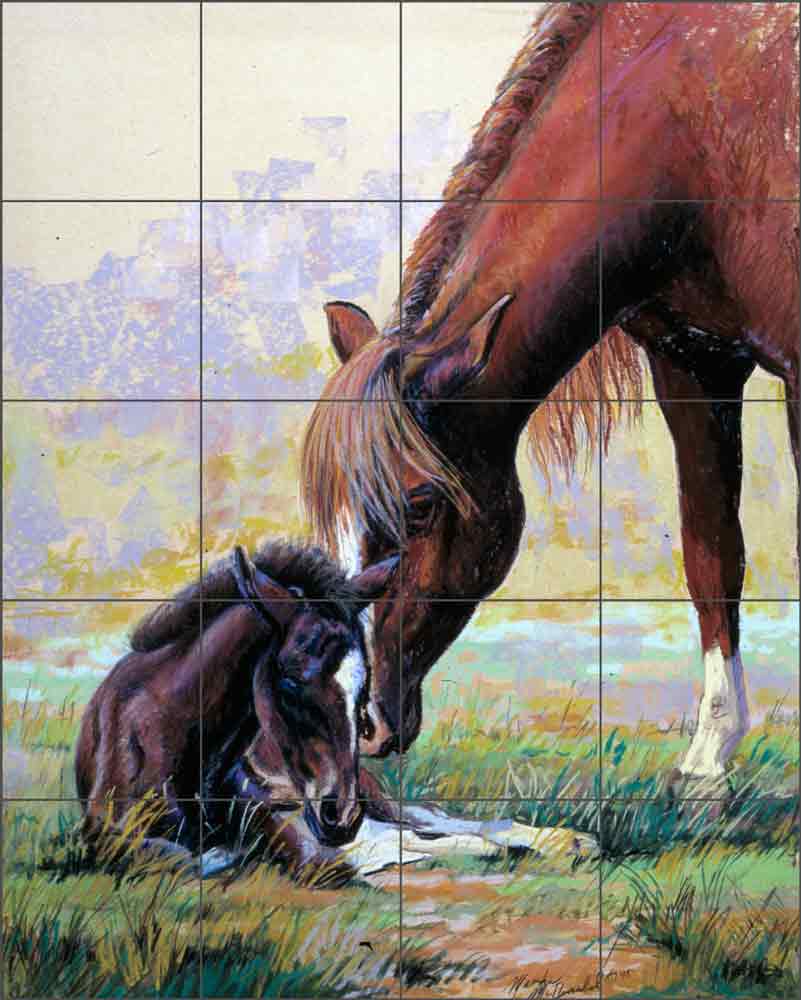 Peruvian Mare and Foal by Marsha McDonald Ceramic Tile Mural MMA005
