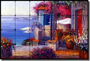 Cote d'Azur by Mikki Senkarik Tumbled Marble Tile Mural 24" x 16" - MSA006