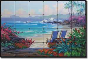 Senkarik Tropical Seascape Tumbled Marble Tile Mural 24" x 16" - MSA066