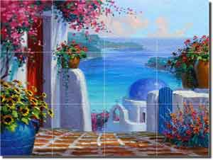 Memories of Greece by Mikki Senkarik Glass Tile Mural 24" x 18" - MSA070