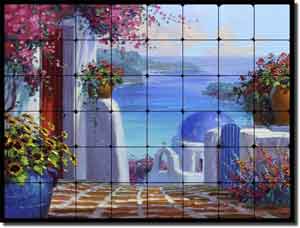 Memories of Greece by Mikki Senkarik Tumbled Marble Tile Mural 32" x 24" - MSA070