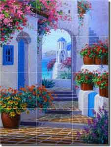 Senkarik Mediterranean Courtyard Glass Tile Mural 18" x 24" - MSA074