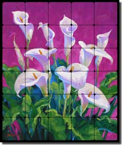 Calla Lily Floral Tumbled Marble Tile Mural 20" x 24" - MSA111