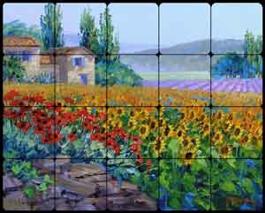 Dreams of Sunflowers by Mikki Senkarik Tumbled Stone Tile Mural 20" x 16" - MSA134