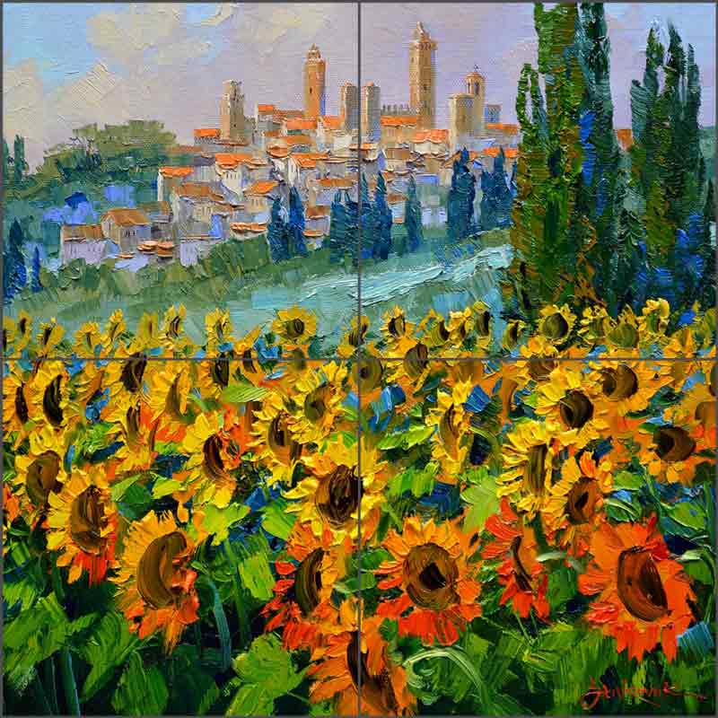 San Gimignano Sunflowers by Mikki Senkarik Ceramic Tile Mural MSA238