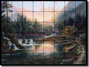 Mirkovich Mountain Landscape Tumbled Marble Tile Mural 32" x 24" - NMA056