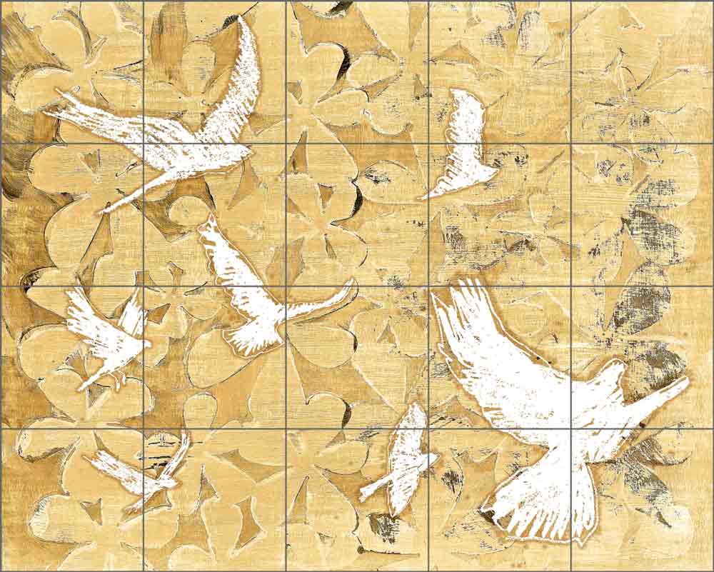 Birds on Brown by Elizabeth St Hilaire Ceramic Tile Mural OB-EN576