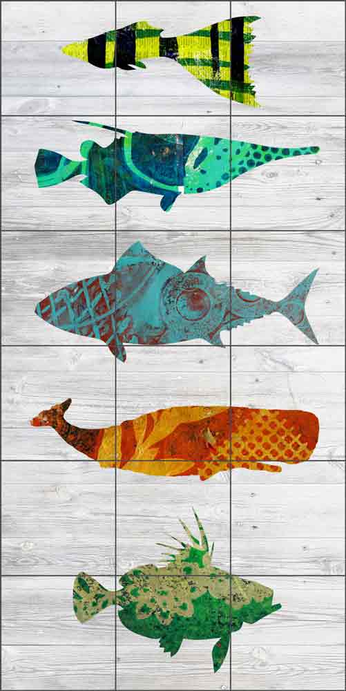 Five Fish on White by Elizabeth St Hilaire Ceramic Tile Mural OB-EN927