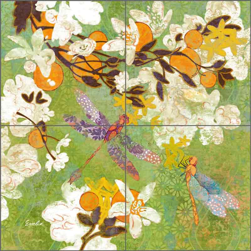Dragonfly - Green by Evelia Ceramic Tile Mural OB-ES186a
