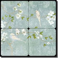 Evelia Birds Floral Tumbled Marble Tile Mural 8" x 8" - OB-ES66a