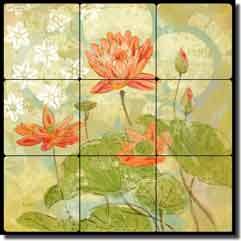 Evelia Floral Pattern 12" x 12" Tumbled Marble Tile Mural - OB-ES76a
