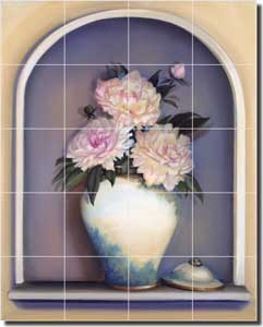 Montillio Peony Floral Ceramic Tile Mural 21.25" x 17" - OB-LM09