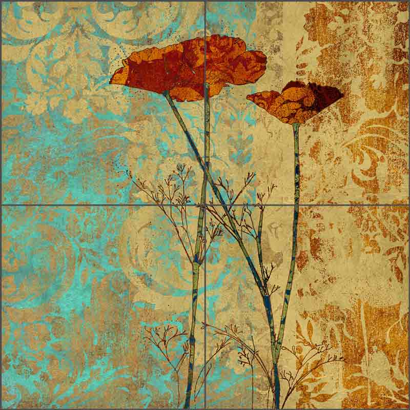Poppies II by Louise Montillio Ceramic Tile Mural OB-LM100b