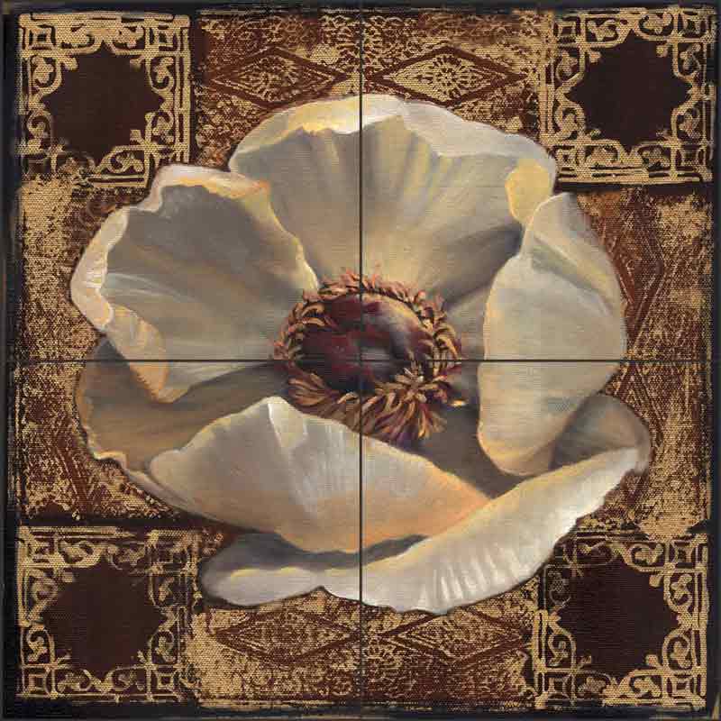White Peony II by Louise Montillio Ceramic Tile Mural - OB-LM35a