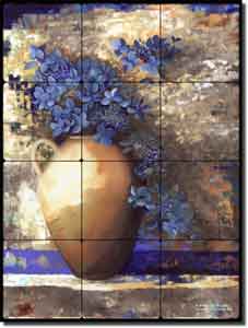 Provence Urn II by Louise Montillio Tumbled Marble Tile Mural  OB-LM40a Size: 12" x 16"