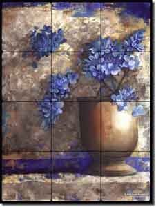 Provence Urn I by Louise Montillio - Floral Tumbled Marble Tile Mural 12" x 16"