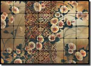 Montillio Morning Glory Floral Tumbled Marble Tile Mural 28" x 20" - OB-LM63