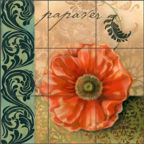 Red Poppy by Louise Montillio Ceramic Tile Mural - OB-LM66a