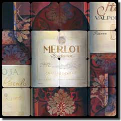 Montillio Wine Labels Tumbled MarbleTile Mural 16" x 16" - OB-LM68a1