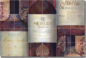 Montillio Wine Labels Ceramic Tile Mural 25.5" x 17" - OB-LM68a2