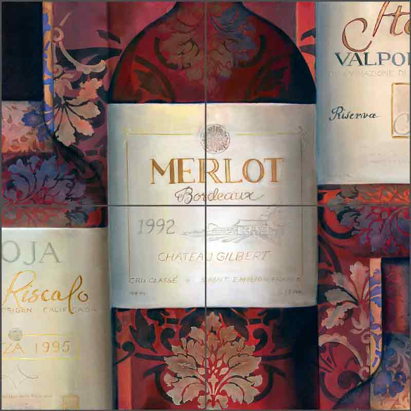 A Pattern Wine I by Louise Montillio Ceramic Tile Mural OB-LM68a