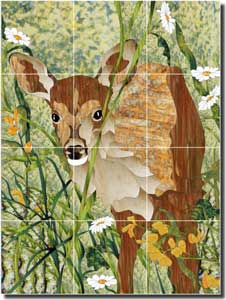 Paned Expressions Fawn Deer Ceramic Tile Mural 12.75" x 17" - OB-PES02