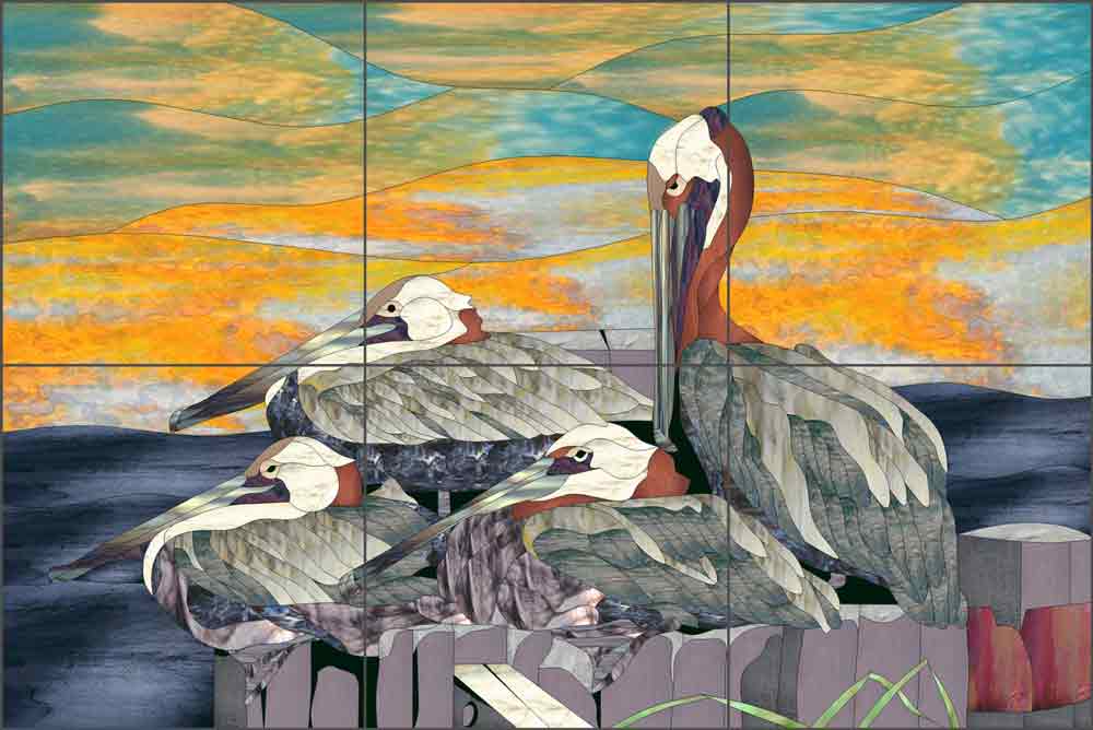 Pelicans by Paned Expressions Studios Ceramic Tile Mural OB-PES04
