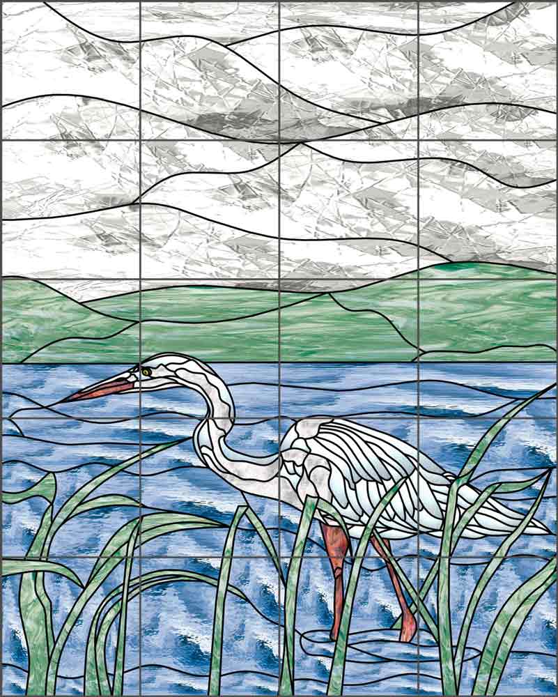 Heron by Paned Expressions Ceramic Tile Mural OB-PES38