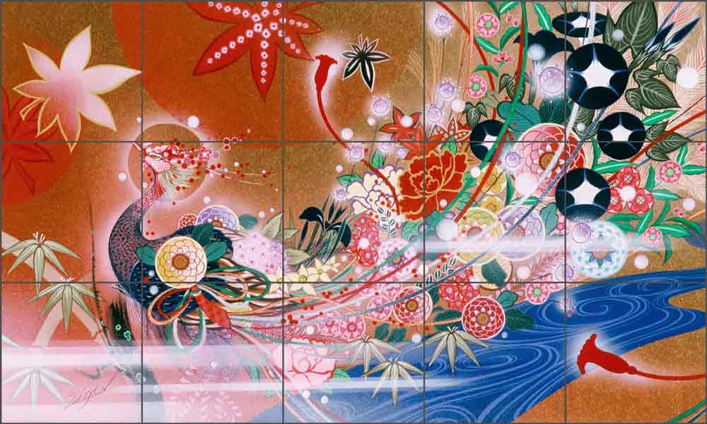 Flowers Peacock by Zigen Tanabe Ceramic Tile Mural OB-ZT37