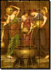 Waterhouse Danaides Old World Tumbled Marble Tile Mural 20" x 28" - OWI009
