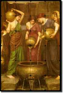Waterhouse Danaides Old World Tumbled Marble Tile Mural 16" x 24" - OWI009