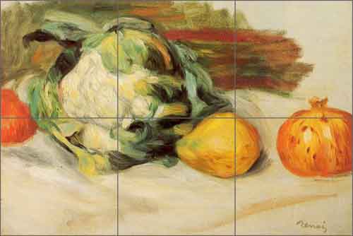Cauliflower and Pomegranates by Pierre Auguste Renoir Ceramic Tile Mural - PAR004