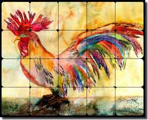 Neufeld Abstract Rooster Tumbled Marble Tile Mural 30" x 24" - PNA017