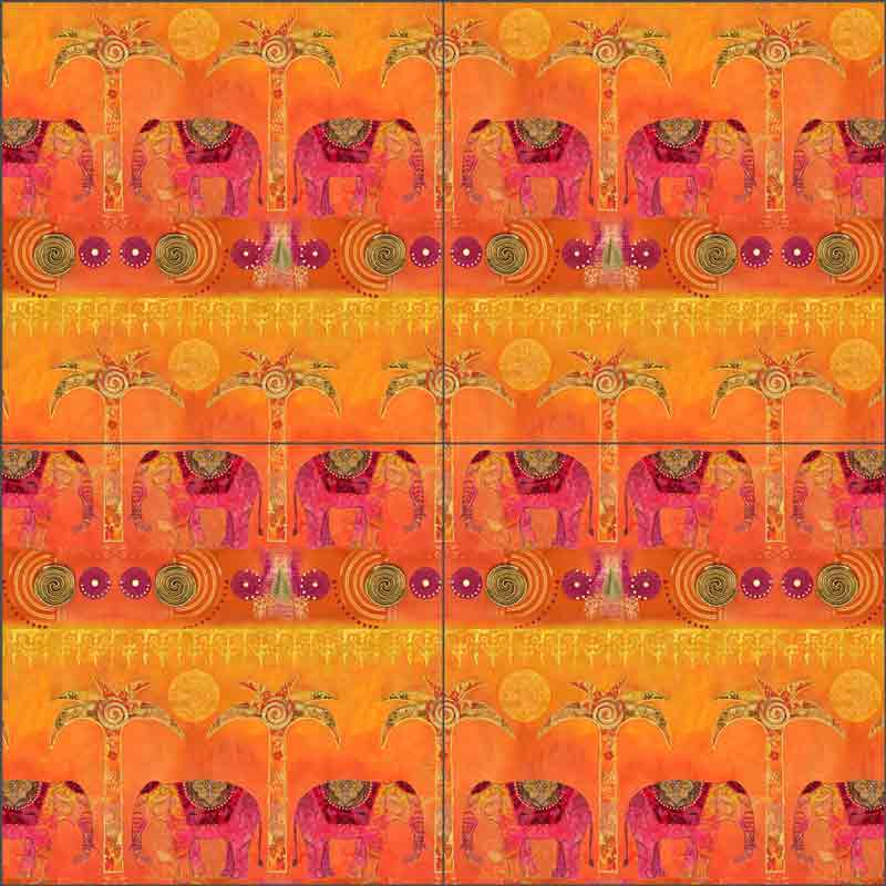 Exotic Elephants Repeat by Andrea Haase Ceramic Tile Mural POV-AH012