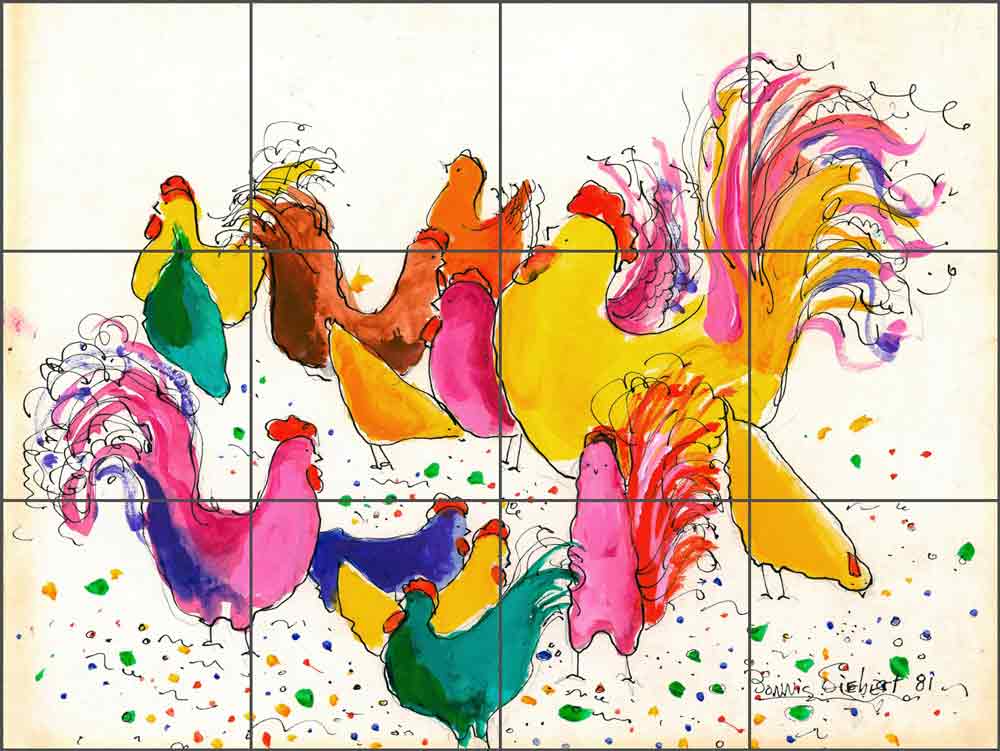 Chicken by Bonnie Siebert Glass Tile Mural 24" x 18" - POV-BSA001