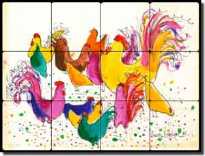 Siebert Rooster Chicken Tumbled Marble Tile Mural 24" x 18" - POV-BSA001