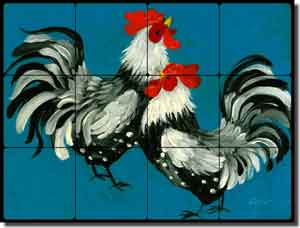 Siebert Rooster Chicken Tumbled Marble Tile Mural 24" x 18" - POV-BSA002