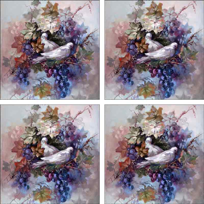 Doves in Grapevine by Fernie Parker Taite Ceramic Accent & Decor Tile Set - POV-FPT001AT